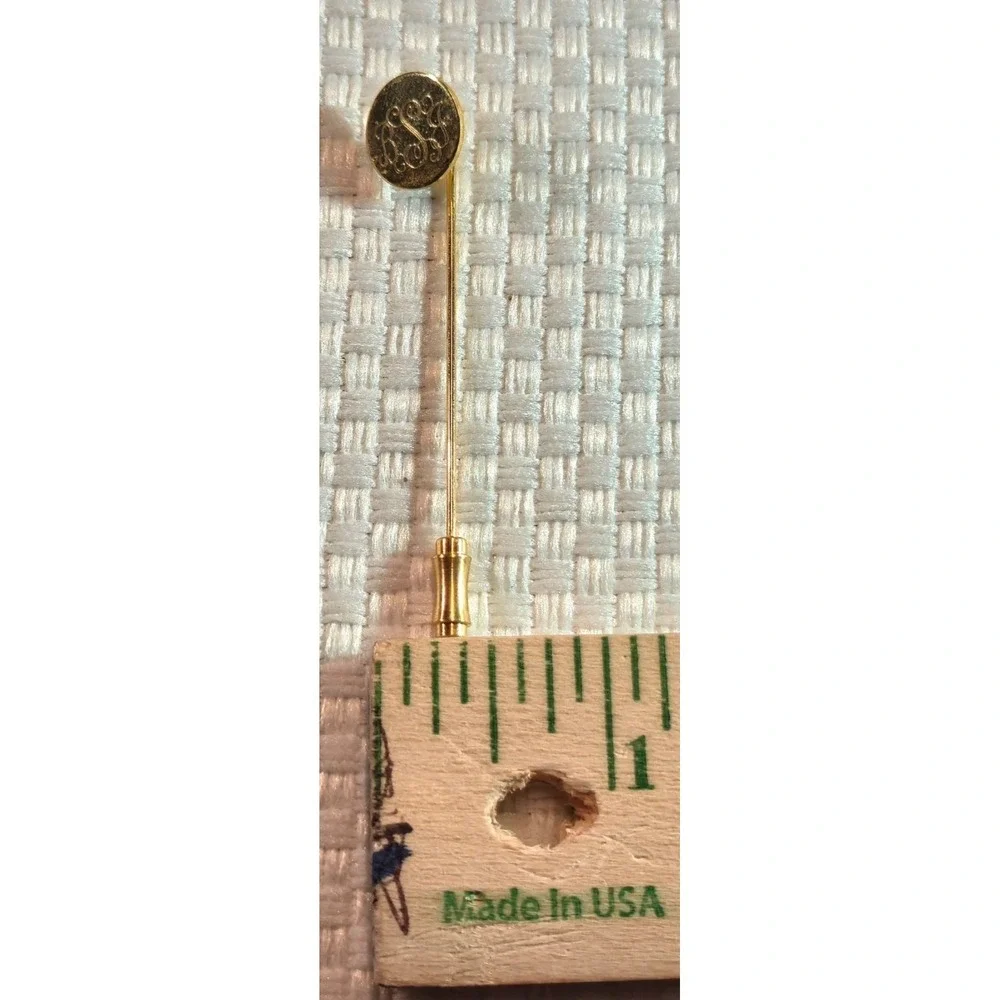 Vintage Gold Tone Engraved Scroll Round Stick Pin 2.25